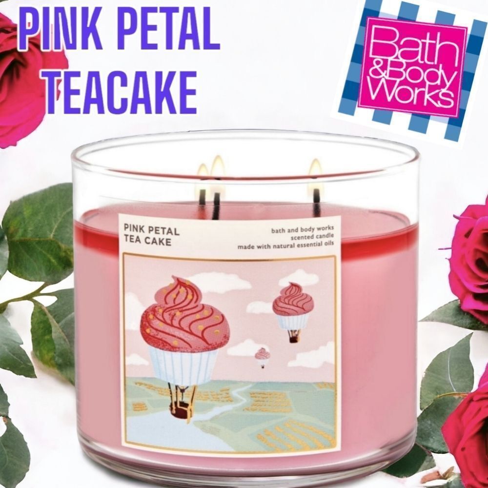 Bath and Body Works Pink Petal Tea Cake 3 Wick Candle